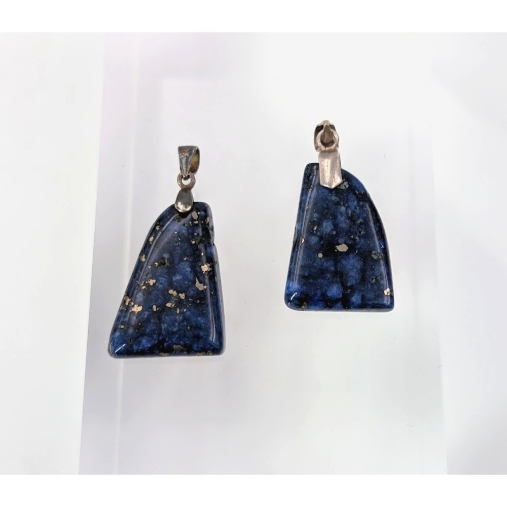 VTG Lapis Lazuli Blue Stone Pendant 925 Sterling Silver‎ Lot of 2 Celestial